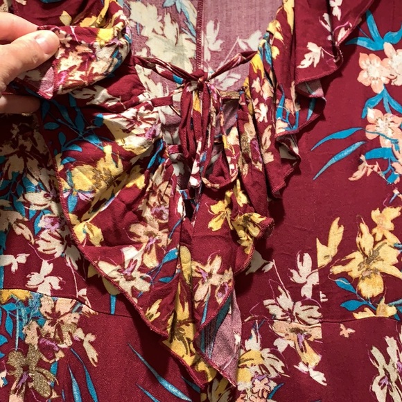 Maroon floral dress with asymmetric hem - Picture 2 of 4